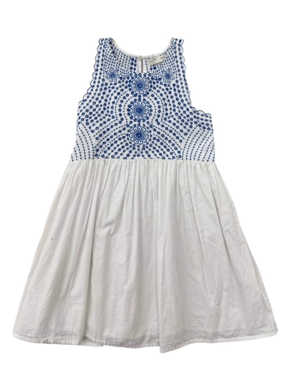 Zara White Dress with Blue Embroidered Bodice Size 11/12